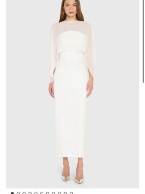 Amanda Uprichard Ivory Cape-Overlay Column Gown
